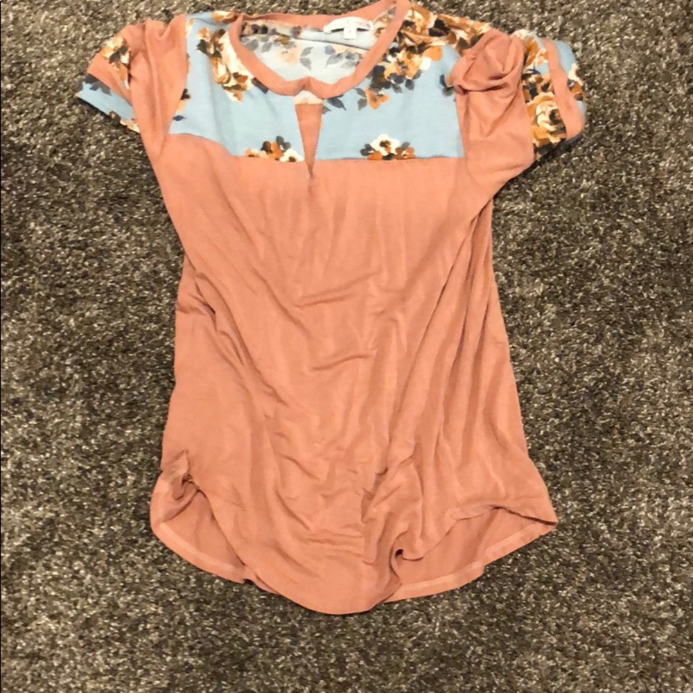 Moa Moa Orange Floral V Neck Top